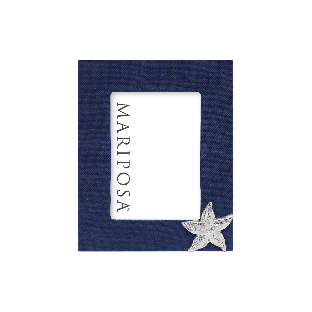 Navy blue 5x7 frame with a silver starfish icon in the bottom left corner and 'Mariposa' branding on a white background.