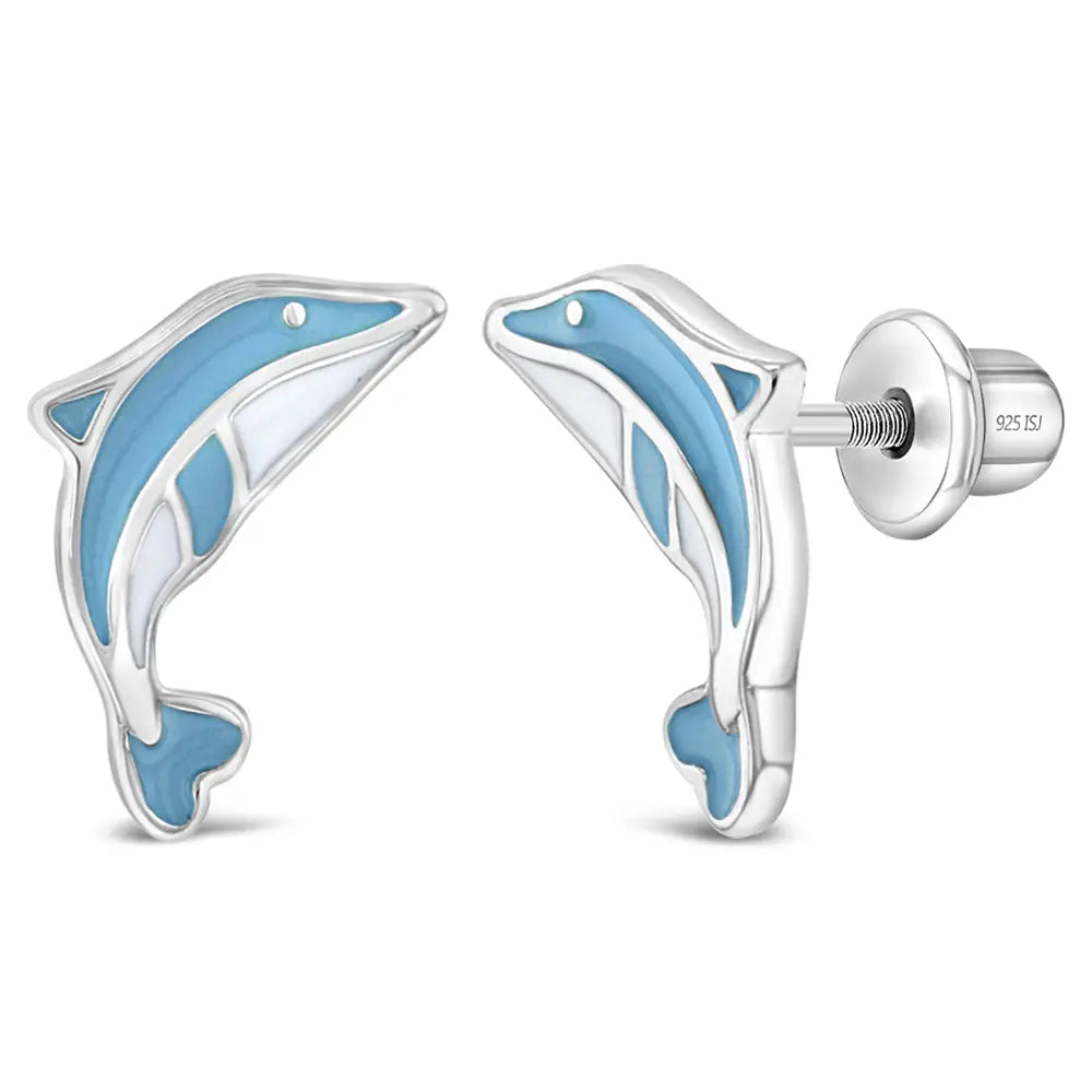 Children's Sterling Silver Blue Dolphin Earrings
