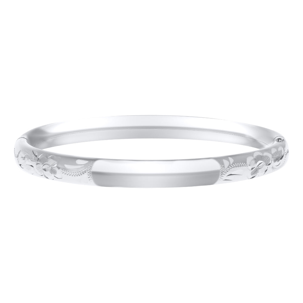 Sterling Silver Baby Bangle with Floral Engraving