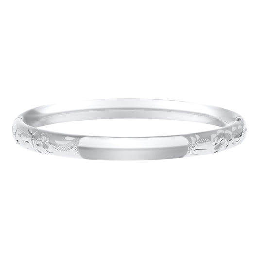 Sterling Silver Baby Bangle with Floral Engraving