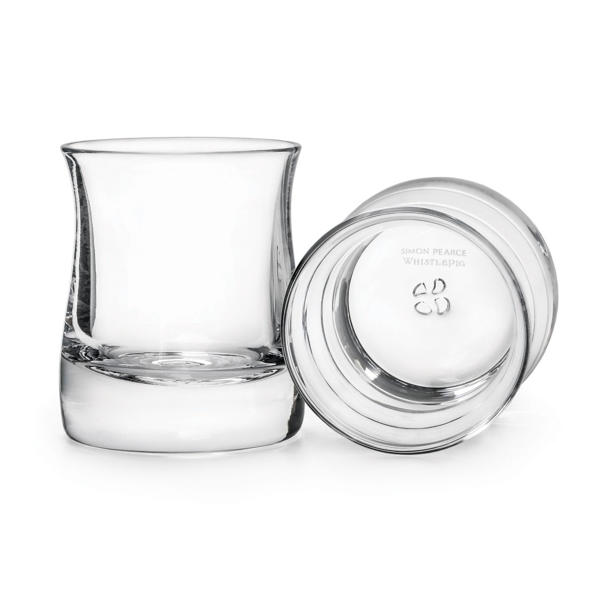 A set of 2 whiskey glasses from Simon Pearce on a white background. 