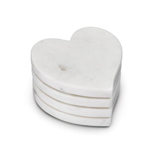 Simon Pearce White Marble Heart Coasters in Gift Box- Set of 4