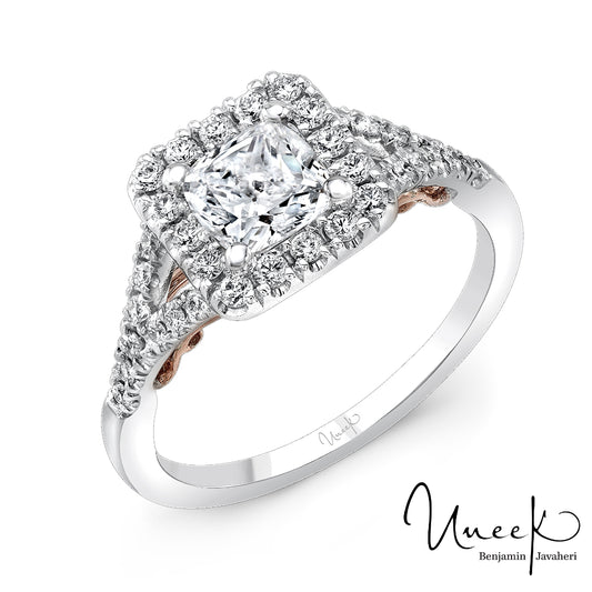 Uneek 14k White/Rose Gold Halo Engagement Ring