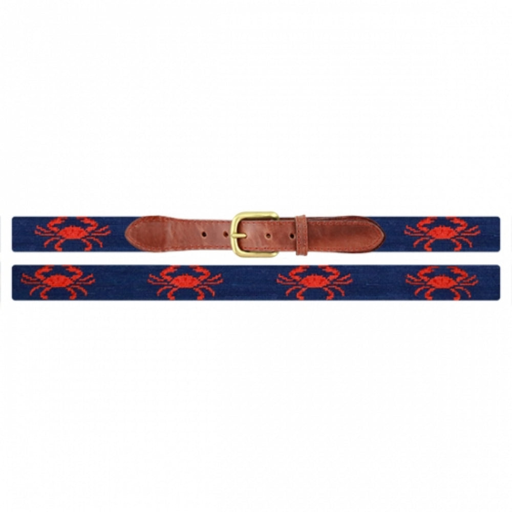 Smathers & Branson Coral Crab Needlepoint Belt - Classic Navy