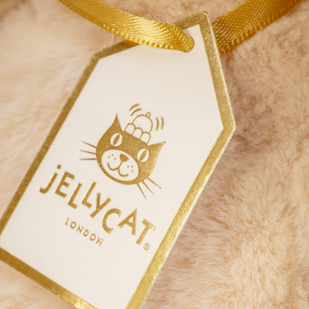 A golden Jellycat tag 