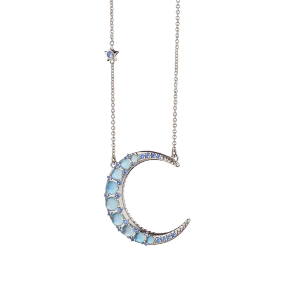 Monica Rich Kosann Sun, Moon & Stars Blue Topaz Crescent Moon Necklace