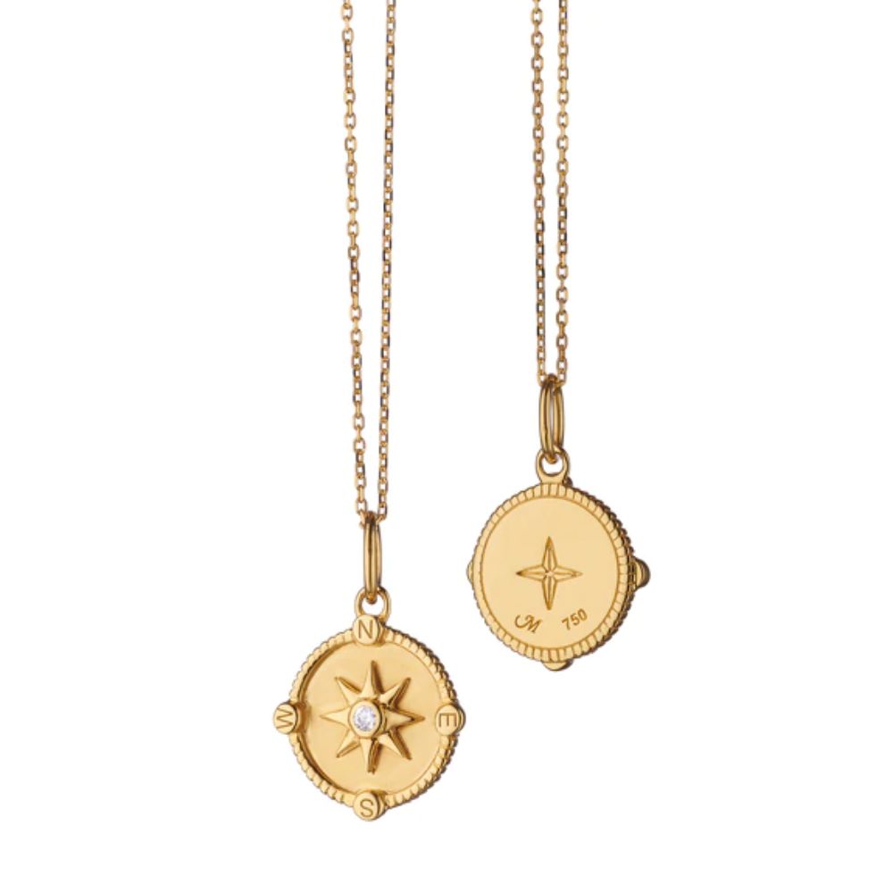 Monica Rich Kosann 18K Yellow Gold Mini "Travel" Compass Charm Necklace