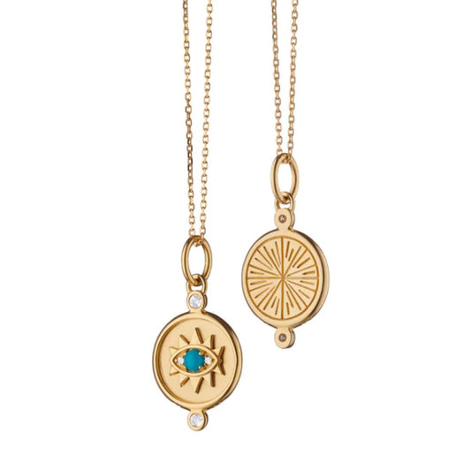 Monica Rich Kosann Mini "Protect" Evil Eye Charm Necklace in 18K Yellow Gold