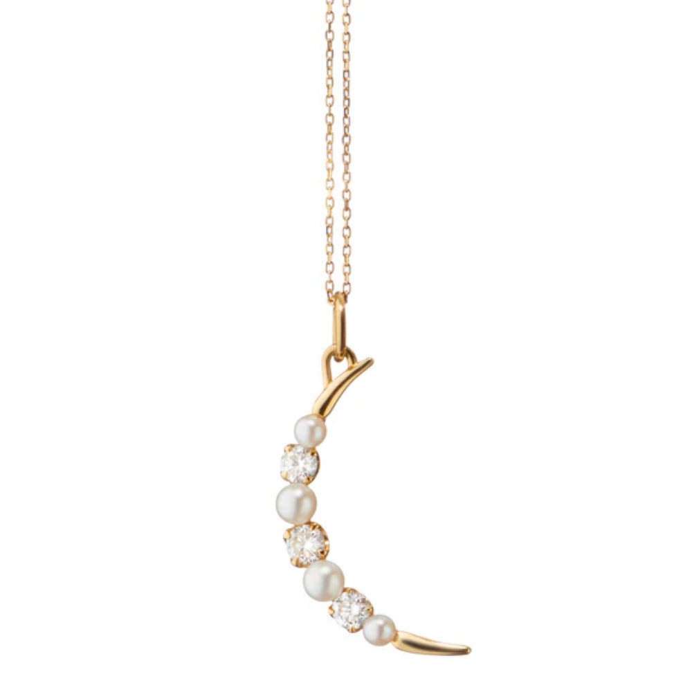 Monica Rich Kosann Diamond & Pearl Moon Charm Necklace