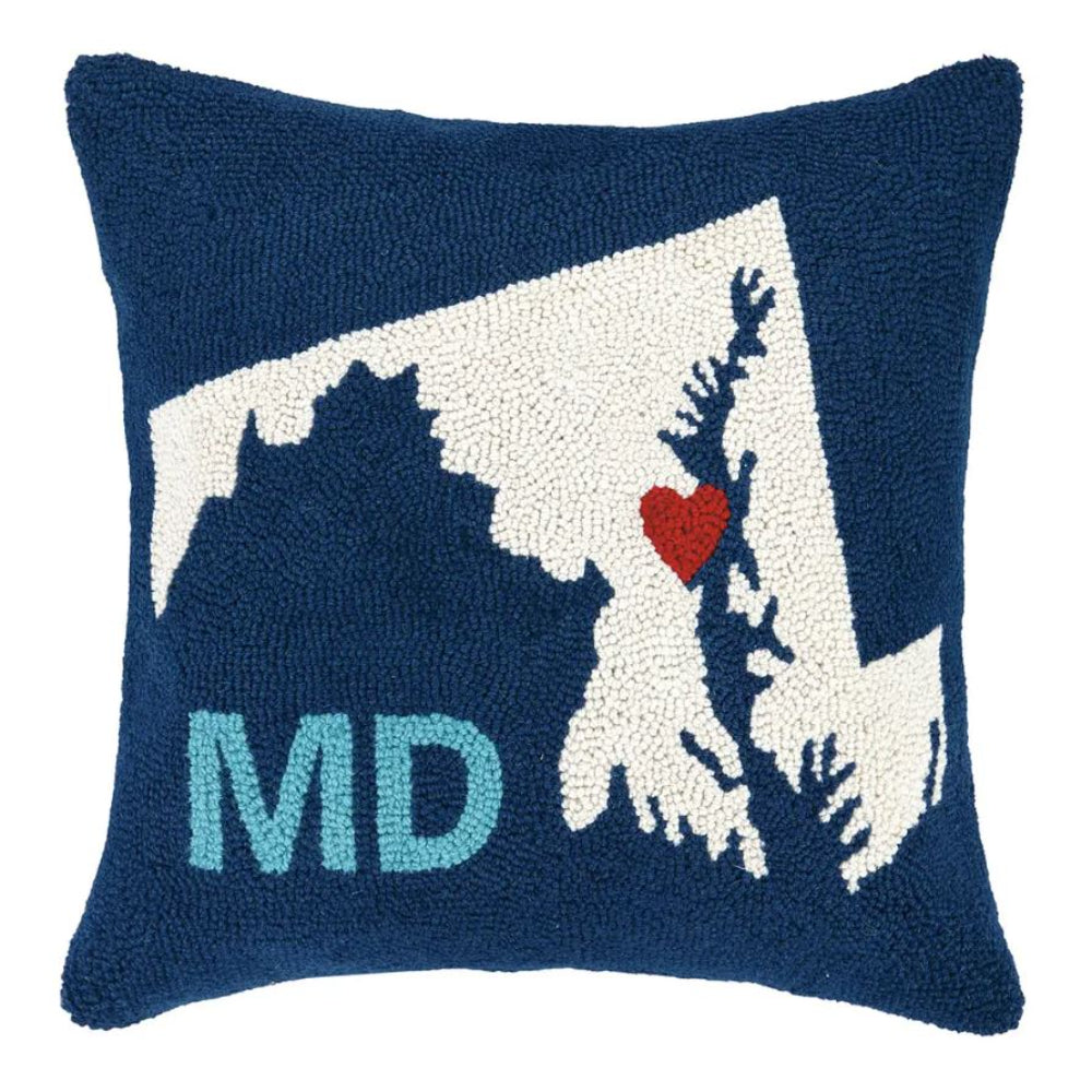 Maryland Silhouette with Red Heart Hook Pillow