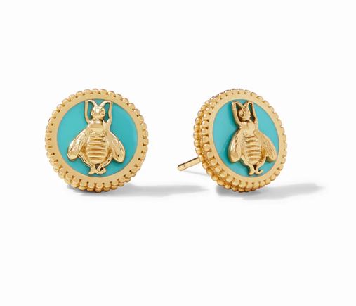 Julie Vos Bee Cameo Stud Gold Earring-Bahamian Blue Enamel