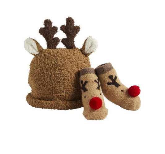 Mud Pie Santa Sock & Hat Set-Reindeer