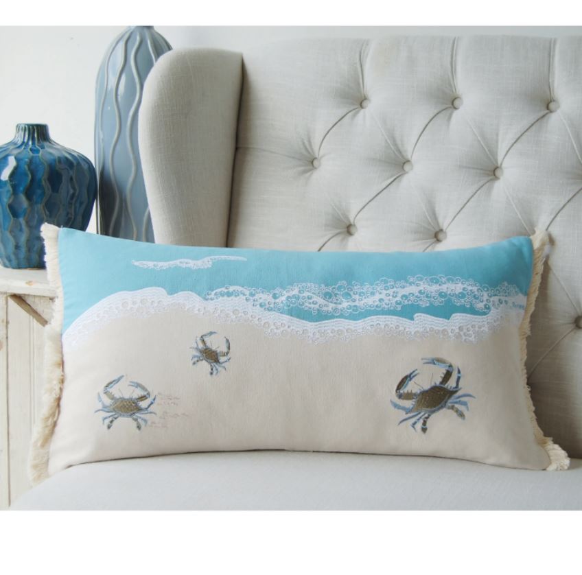 Crab with Waves Pillow - Indoor Cotton