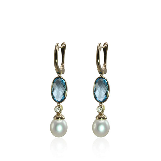 Olivia B. 14k Gold Swiss Blue Topaz & Pearl Drop Earrings