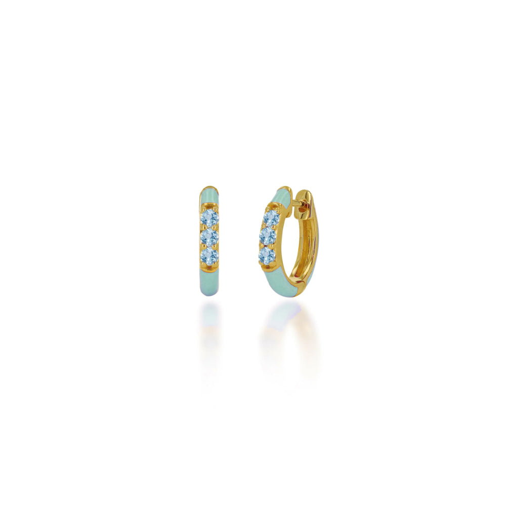 Rachel Reid Light Green Enamel and Aquamarine Huggie Earrings