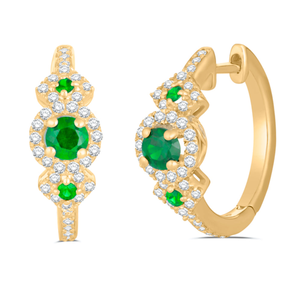 14k Emerald & Diamond Hoop Earrings