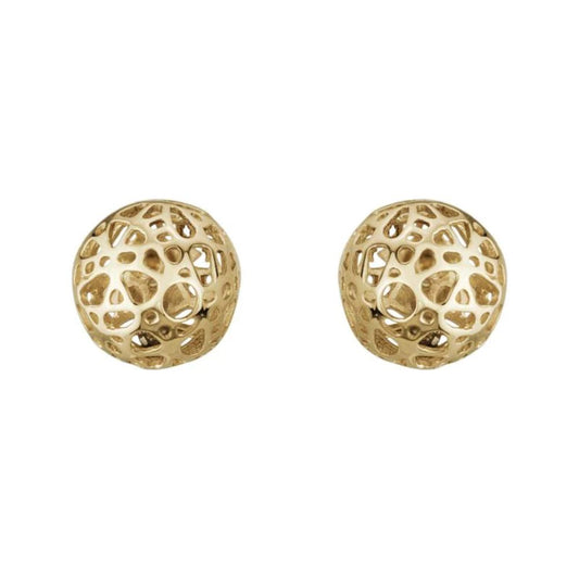 14k Gold Open Work Ball Stud Earrings