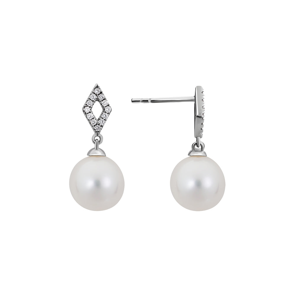 14k White Gold Pearl Drop Earrings