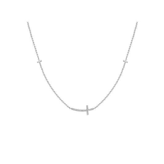 14k Gold Sideways Diamond Cross Necklace