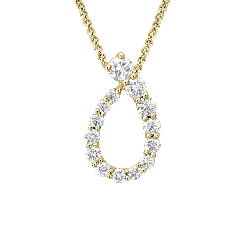 14K Yellow Gold Open Teardrop Diamond 16-18" Necklace