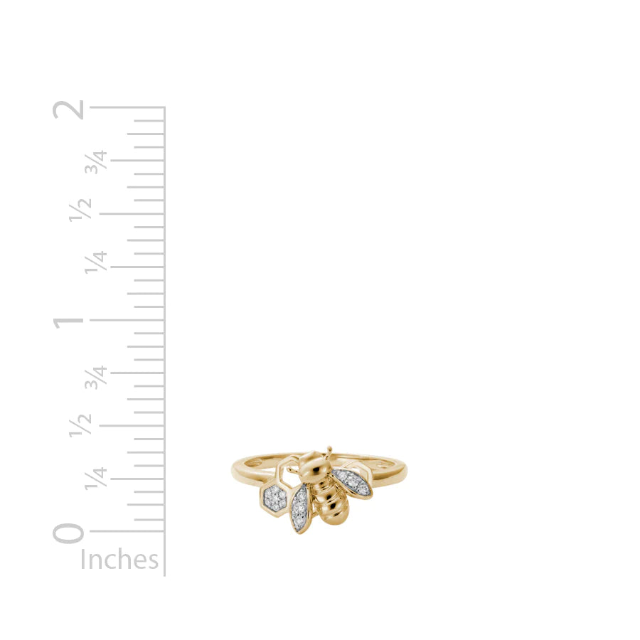 14K Bee and Honeycomb Ring with Diamonds