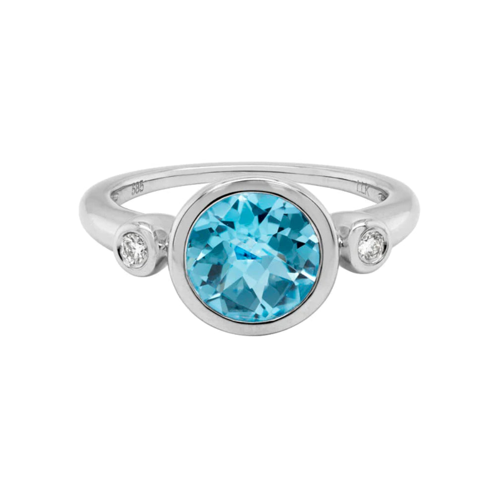14k Swiss Blue Topaz and Diamond Ring