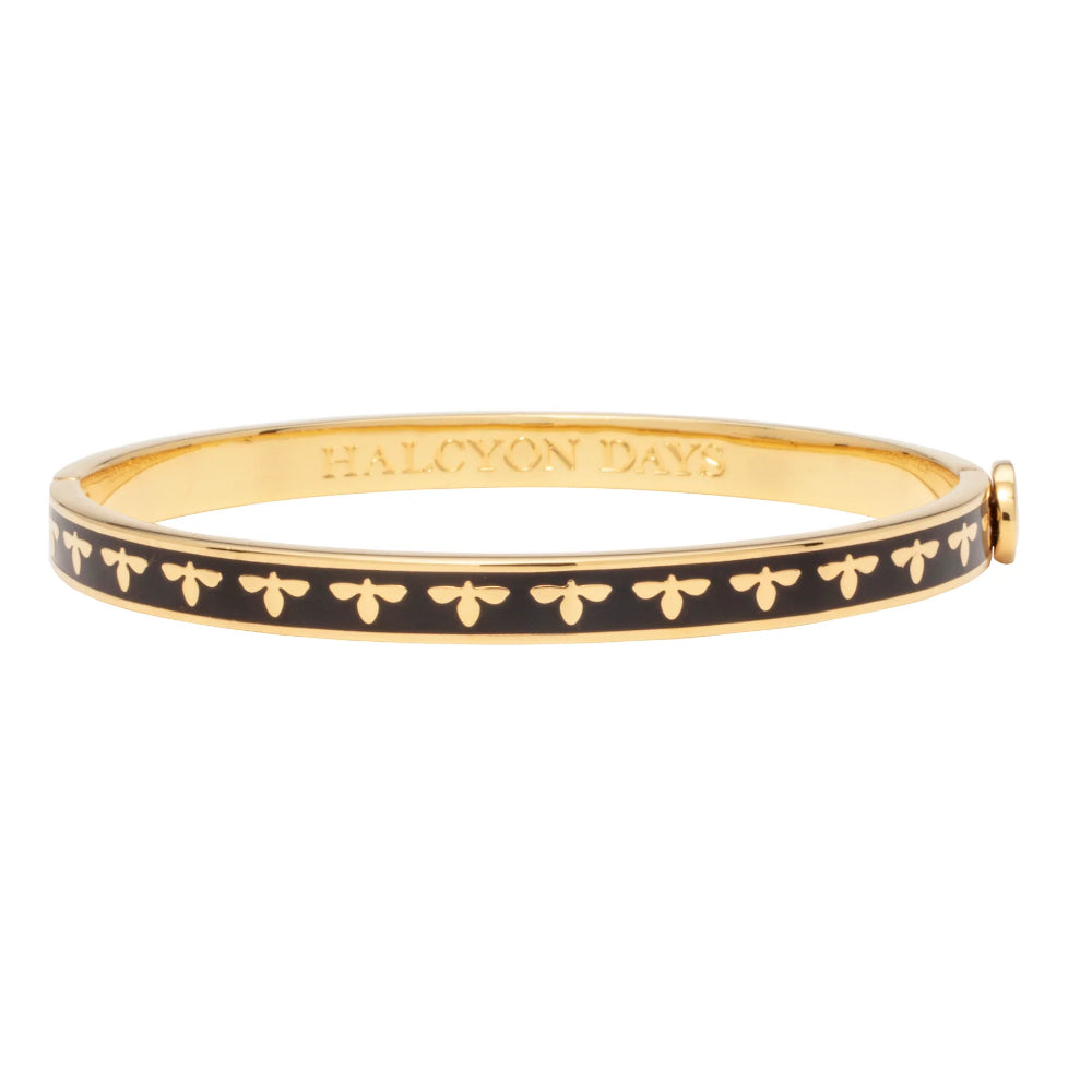Halcyon Days 6mm Bee Gold Hinged Enamel Bangle