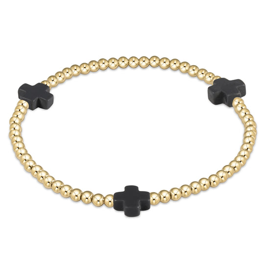 enewton 6.25" Signature Cross Gold Pattern 3mm Bead Bracelet - Charcoal