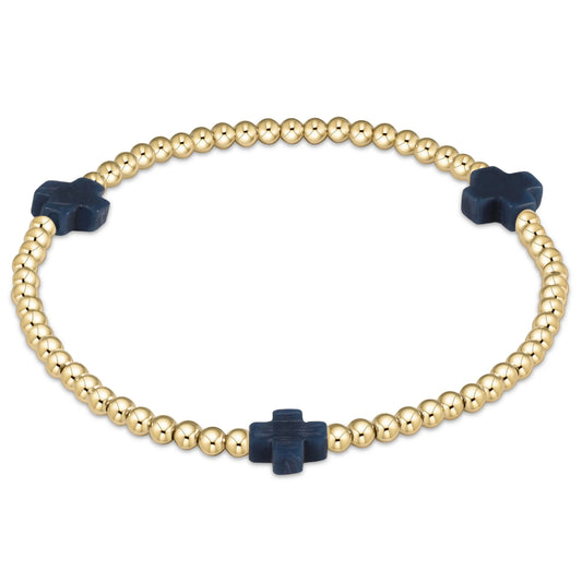 enewton 6.5" Signature Cross Gold Pattern 3mm Bead Bracelet - Navy