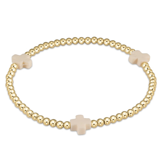 enewton 5.5" egirl Signature Cross Gold Pattern 3mm Bead Bracelet - Off White