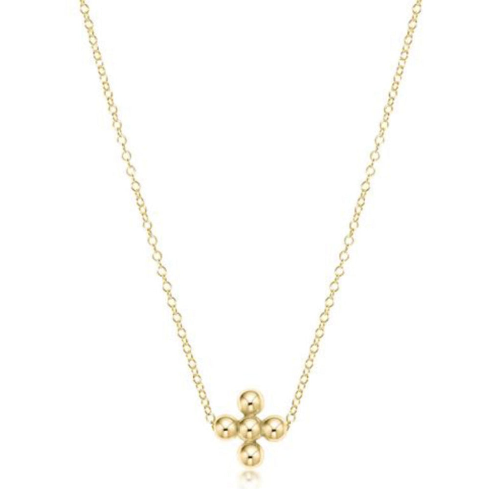 enewton 16" Necklace Gold Classic Beaded Signature Gold Cross - 3mm Bead Gold
