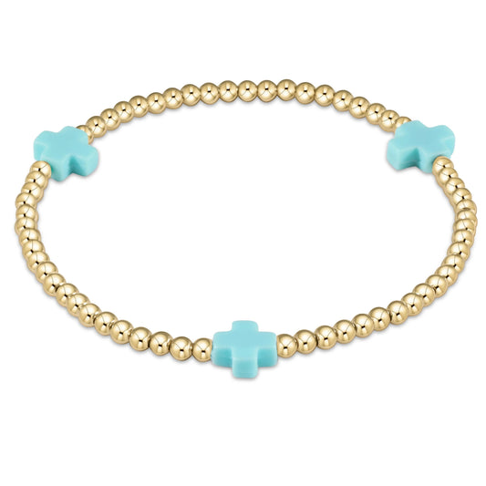 enewton 6.5" Signature Cross Gold Pattern 3mm Bead Bracelet - Turquoise