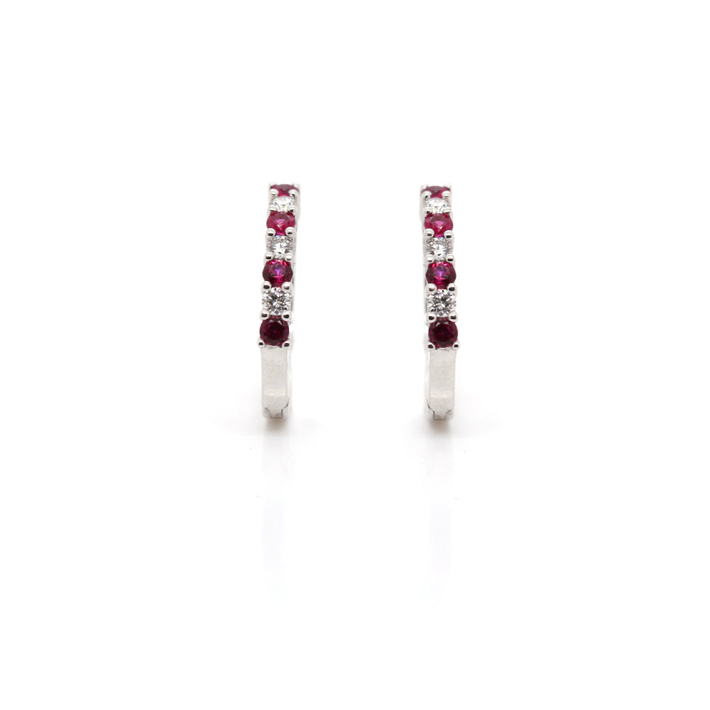 Ruby and Diamond Hoops in 18k White Gold