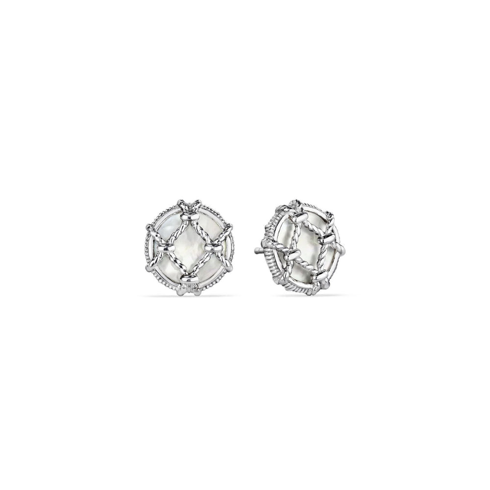 SS Judith Ripka Isola Stud Earrings With Mother Of Pearl