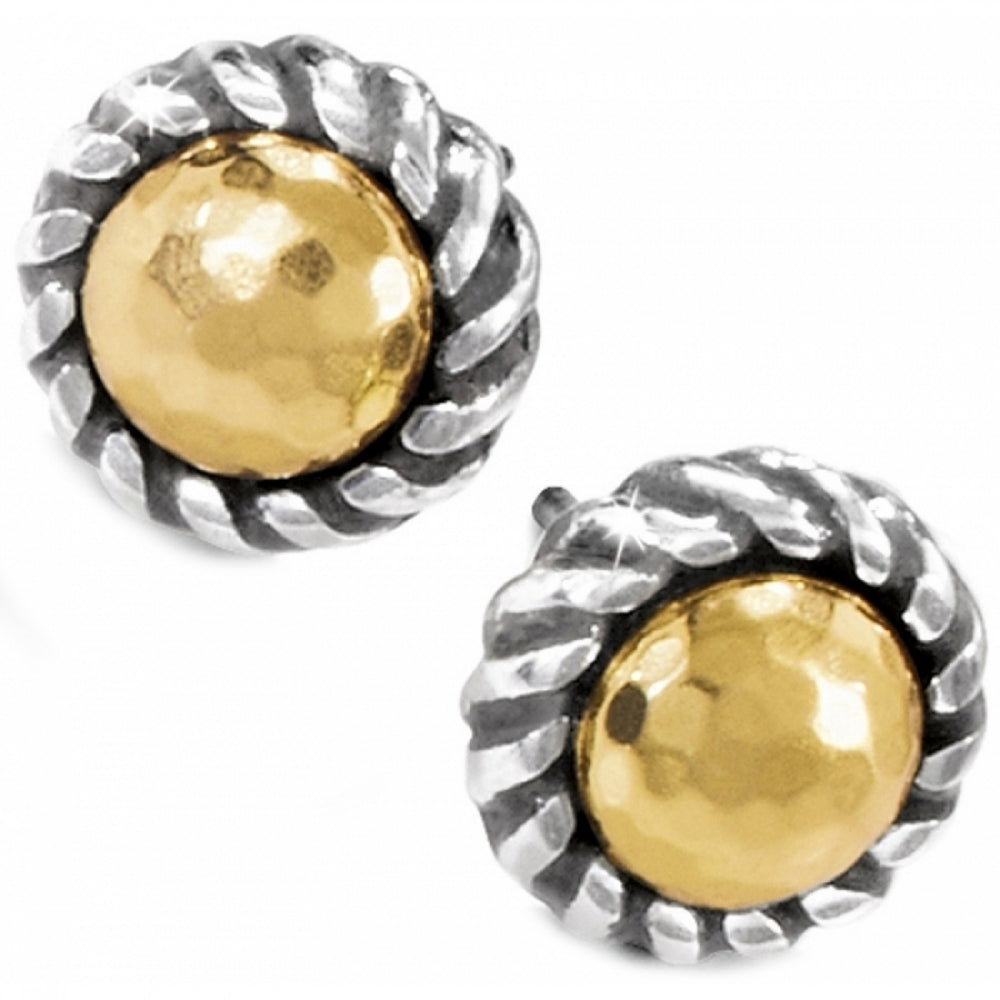 Pair of gold and silver earrings on a white background