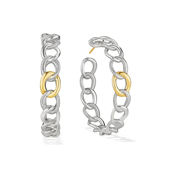 Judith Ripka Sterling Silver and 18K Yellow Gold Eternity Interlocking Multi Link Hoop Earrings