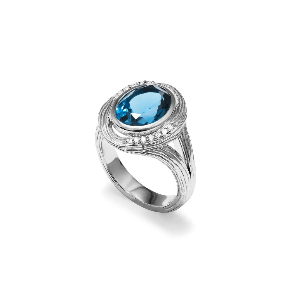 Judith Ripka Santorini Oval Ring with Blue Topaz and Diamonds