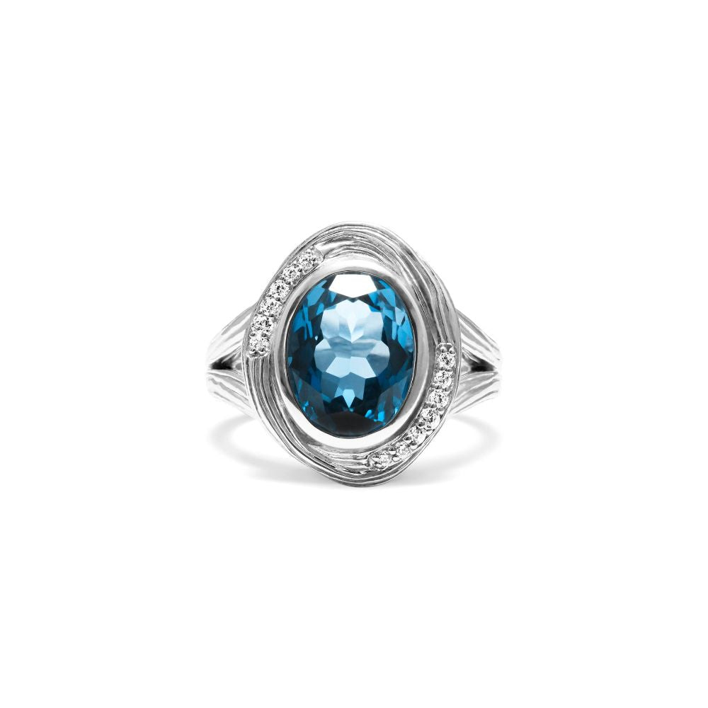 Judith Ripka Santorini Oval Ring with Blue Topaz and Diamonds