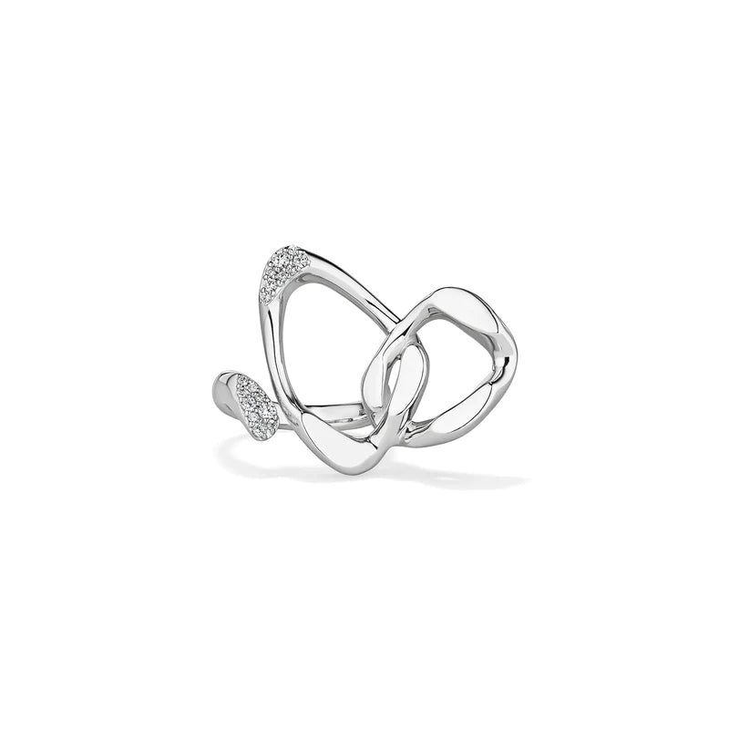 Judith Ripka Sterling Silver Gaia Two-Finger Ring with Diamonds