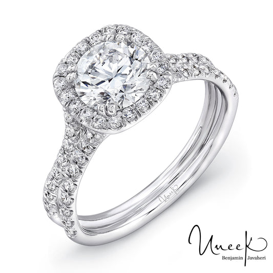 Uneek Pave Double Shank Halo Engagement Ring