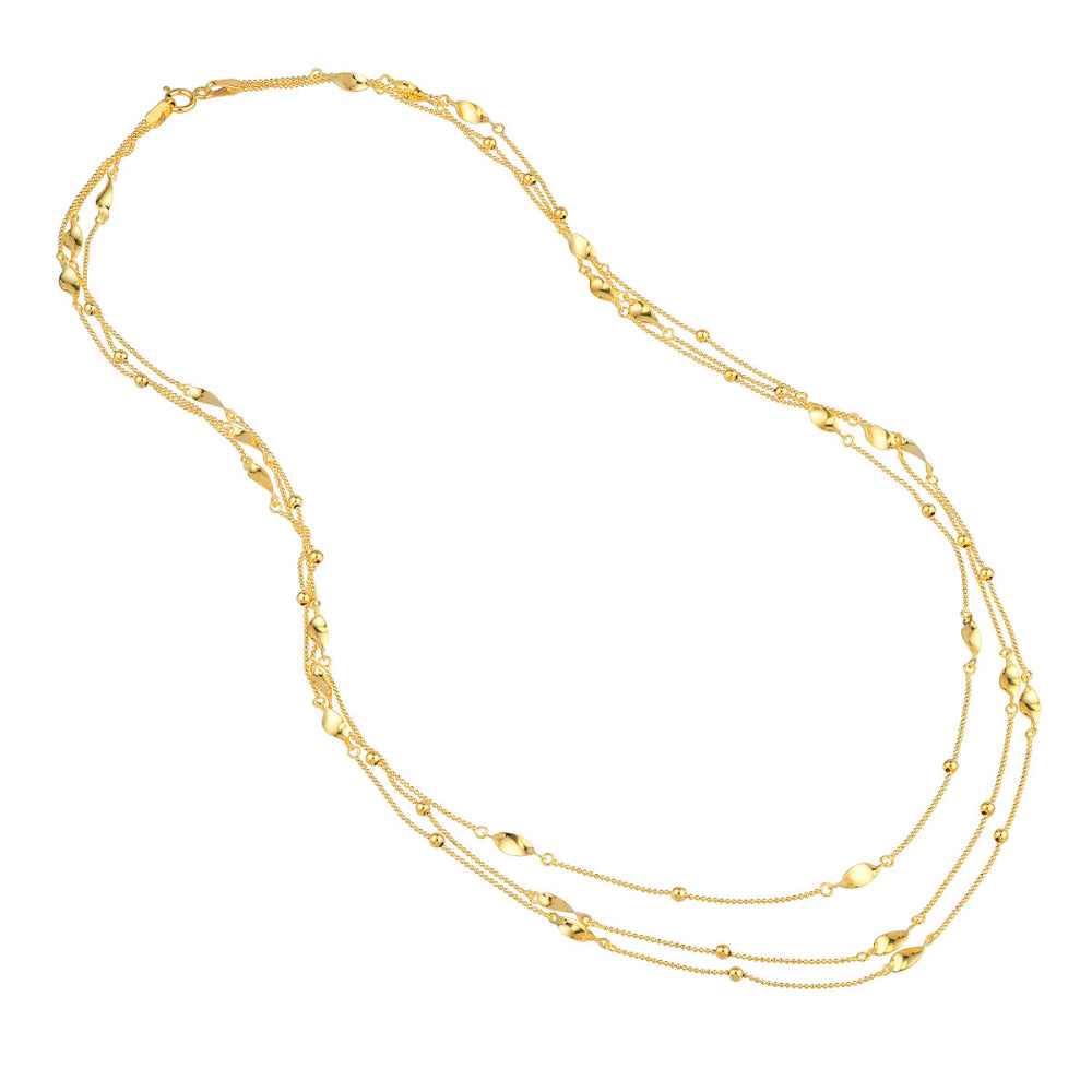 14k Gold Three Layer Chain Necklace, 17"