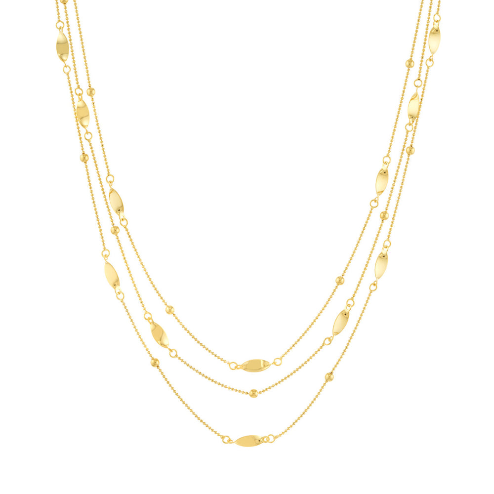 14k Gold Three Layer Chain Necklace, 17"