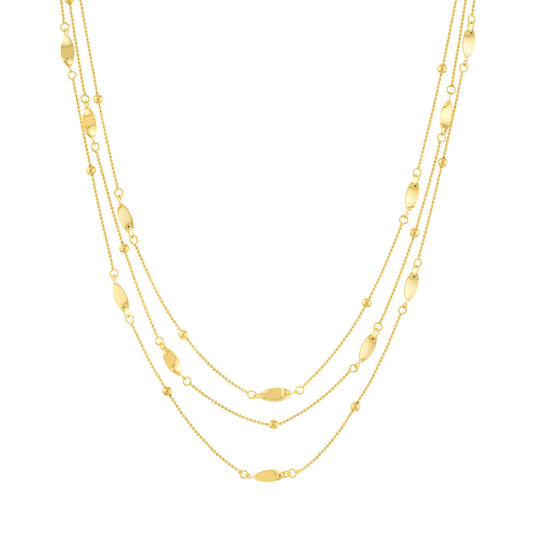 14k Gold Three Layer Chain Necklace, 17"