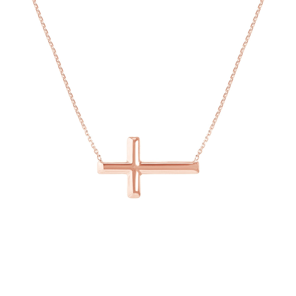 Jewelryweb 0.7mm 14k Rose Gold Polished Twisted Sideways Cross Necklace -  17 Inch