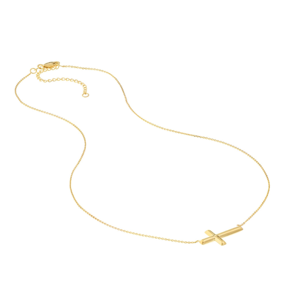 14k Gold Sideways Cross Necklace