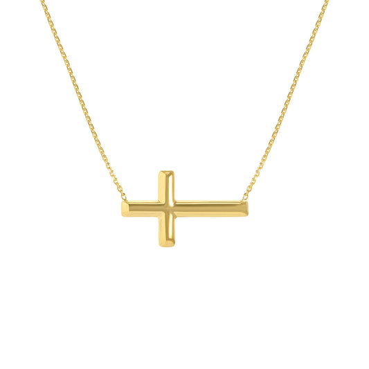 14k Gold Sideways Cross Necklace