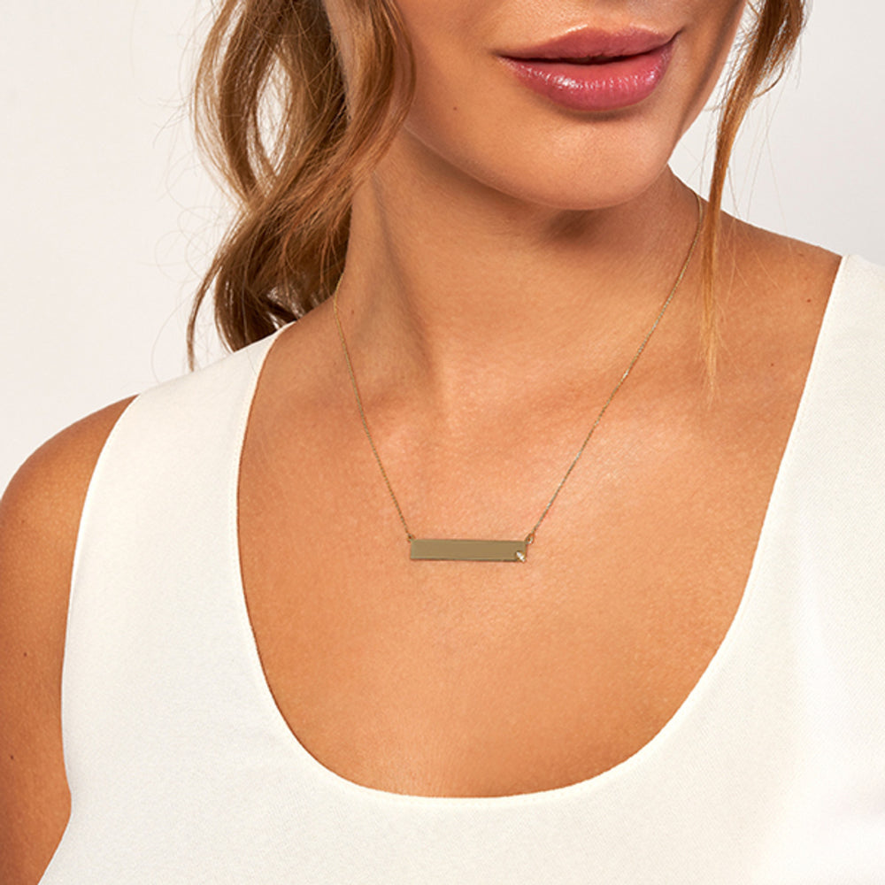 14k Gold Bar Necklace with Single Diamond
