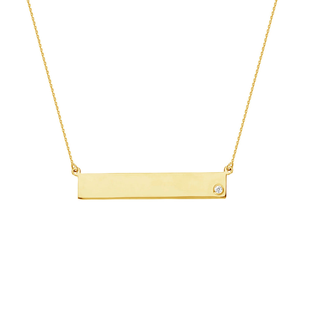 14k Gold Bar Necklace with Single Diamond