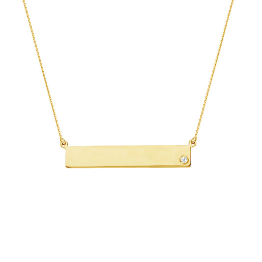 14k Gold Bar Necklace with Single Diamond