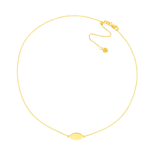 14k Gold Mini Engravable Oval Plate Adjustable Choker